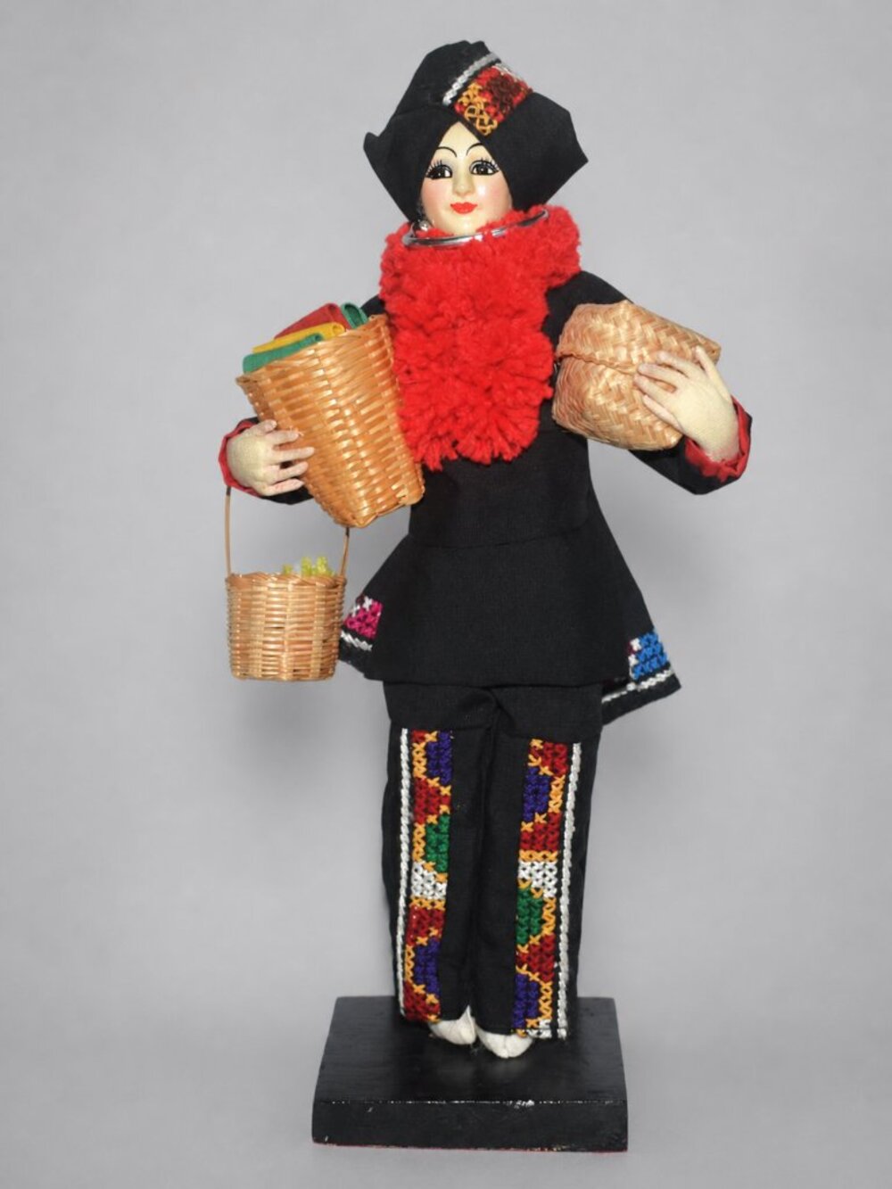 Thailand Yao Mien Hill Tribe Doll Woman In Traditional Dress with Baskets